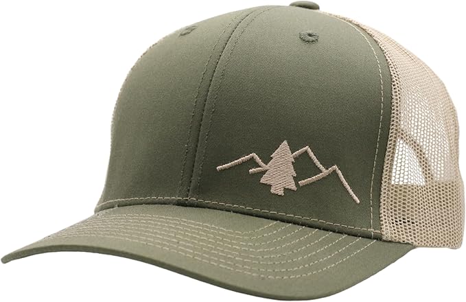 LINDO Trucker Hat [ Great Outdoors Design ] for Men and Women: Mid Profile Cap with Breathable Mesh Back and Adjustable Snap