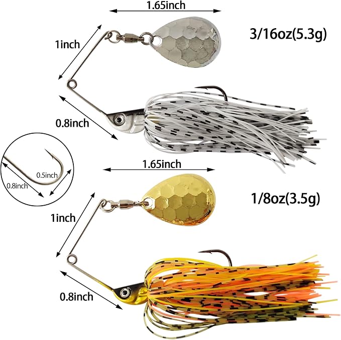 Eupheng Bass Spinnerbaits, 1/4 3/8 1/2 1/8 3/16 oz, Double Willow & Colorado Blades with Silicone Skirt Bass Spinner baits