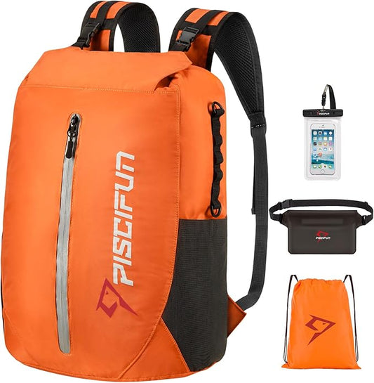 Piscifun Dry Bag Waterproof, Lightweight Dry Backpack Roll-Top Sealed with Waist Pouch and Phone Case Keeps Gear Dry Inside for Kayaking, Boating