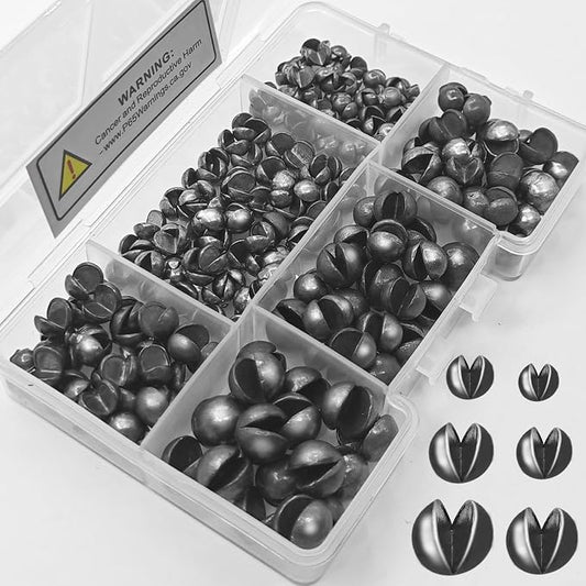 100/150Pcs Split Shot Fishing Weights – Premium Removable Fishing Sinkers,5/6 Sizes Assortment (0.02oz–0.14oz) for Freshwater & Saltwater Fishing