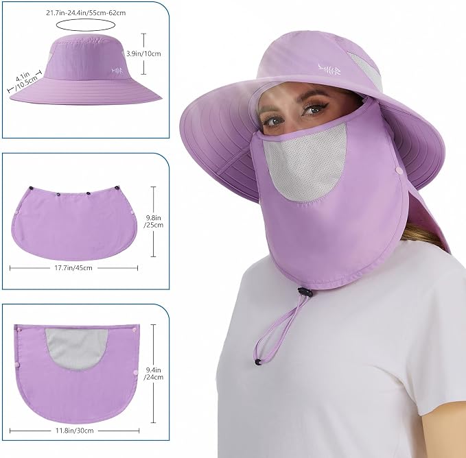 BASSDASH UPF 50+ Breathable Sun Hat with Removable Face Cover and Neck Flap Wide Brim Bucket Hat for Fishing Hiking Men Women