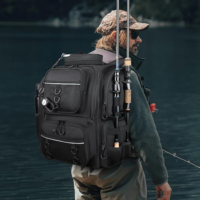 WANOON Fishing Backpack, fishing bag with Rod Holders. Large tackle Backpack Strong Materials
