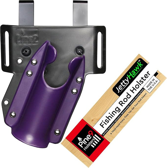 JettyHawk Fishing Rod Hip Holster, Hands-Free Quick-Draw Holder, Fits 1.5-2" Pole, for Spinning, Baitcaster, Centerpin & Surf Rods, Wading & MOLLE Belts