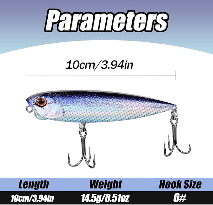 Spook Fishing Lures Top Water Fishing Lures for Saltwater Freshwater with High Carbon Steel Fishing Hooks for Trout Pike Walleye FS/YE-11