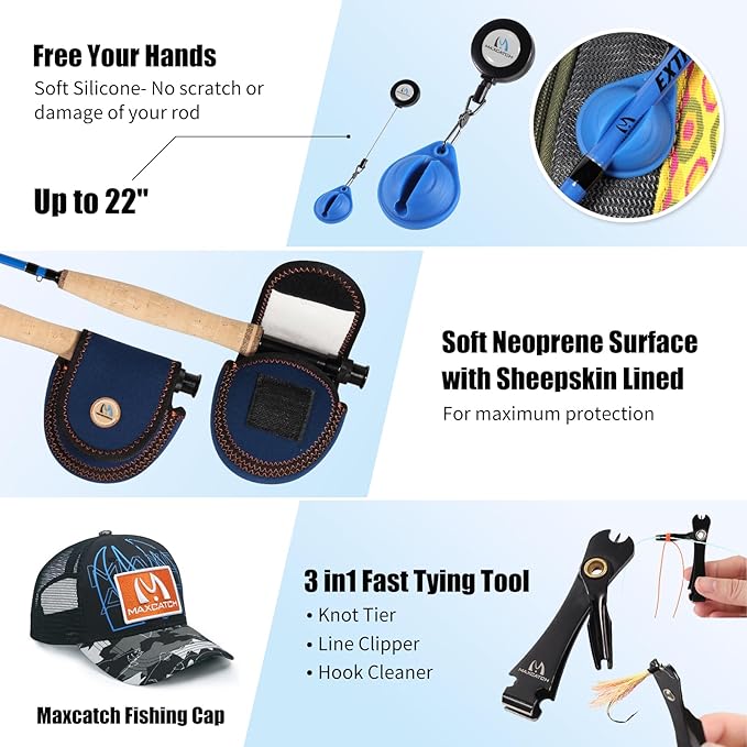 Maxcatch Extreme-X Fly Fishing Rod and Reel Combo, 3-8wt Complete Starter Fishing Outfit with Fly Box, Flies, Rod Clip Holder, Rod Case, Extra Tip Section