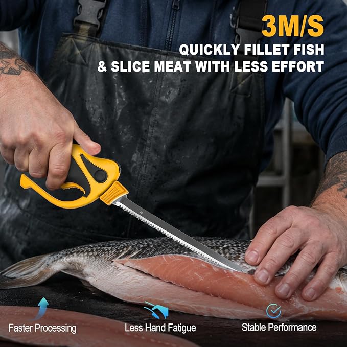 Mellif Electric Fillet Knife for Fish, 12V Cordless Fish Fillet Knife with 7" & 9.5" Sharp Blades, fillet knife for fish, Non-Slip Grip Handle, Safety Lock, 2 Rechargeable Batteries, Quick Charger & Carry Case for Fishing and Filleting
