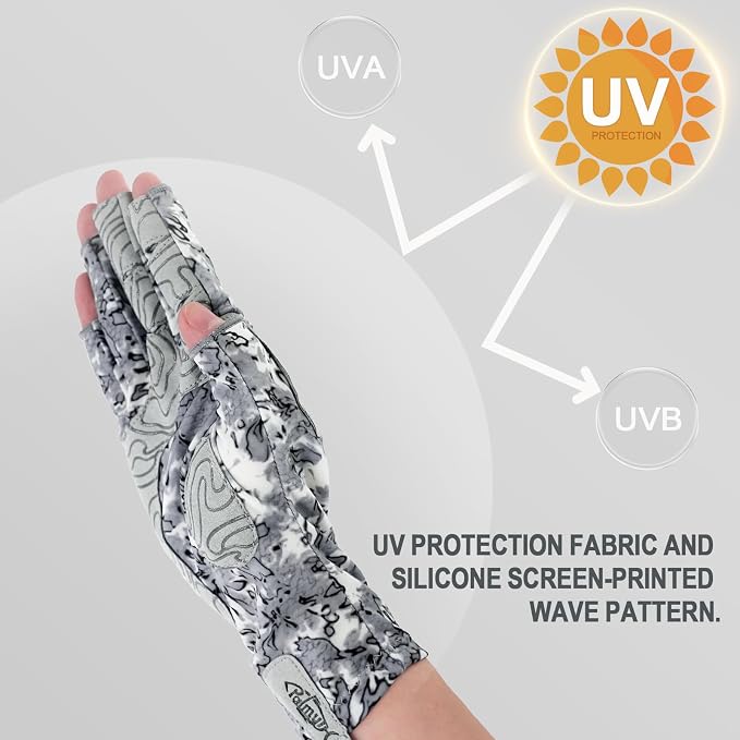 Palmyth UV Protection Fishing Fingerless Gloves UPF50+ Sun Gloves Men Women for Kayaking, Hiking, Paddling, Driving, Canoeing, Rowing