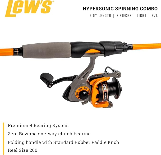 Lew's Hypersonic Spinning Reel and Fishing Rod Combo, IM6 Graphite Rod with Fast Action, 3+1 Bearings, 5.1:1 Gear Ratio, Speed Lube