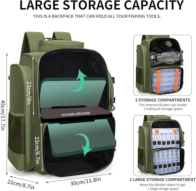 WANOON Fishing Backpack,Tackle Bag,with Tackle Boxes. Large Fishing Bag, Strong Materials