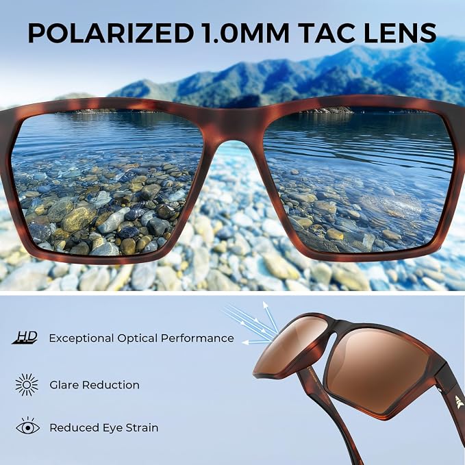 KastKing Beartrap Polarized Sports Fishing Sunglasses, With PuriVex Protective Lens Coating, Square Frame Design, Men Women