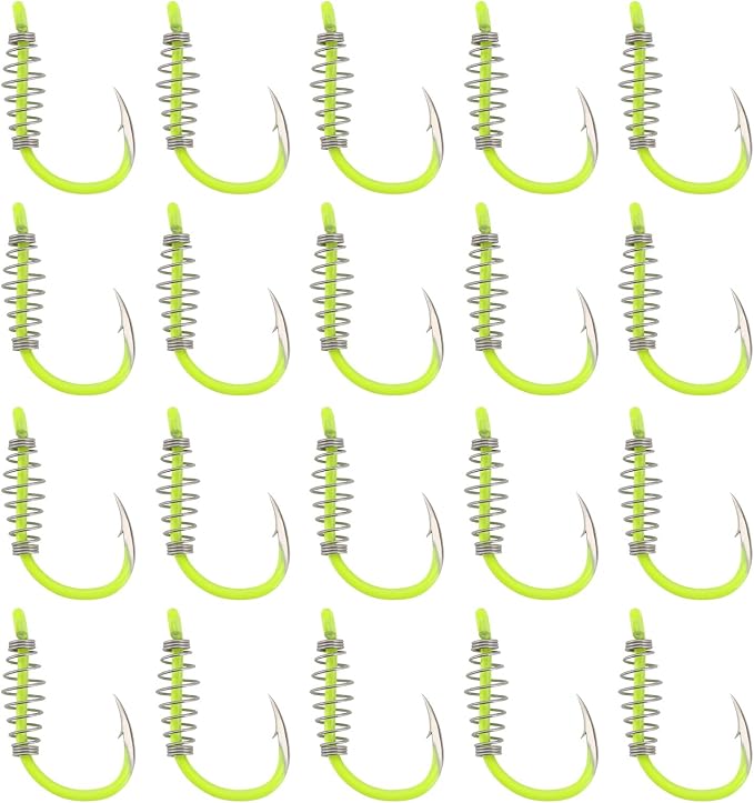 20Pcs Spring Fishing Hooks, High Carbon Steel Hooks with Metal Spring Barbed Swivel Fishing Hooks Suitable forPower Bait Trout Carp