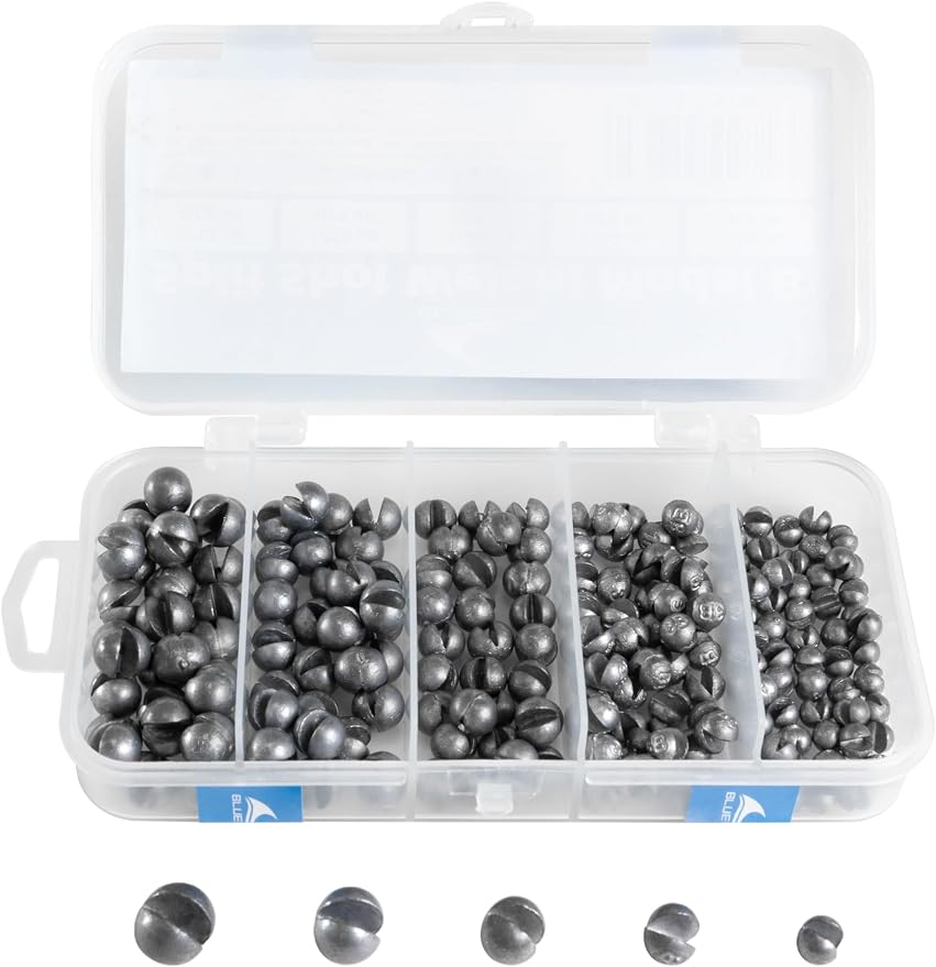 BLUEWING 100pcs/200pcs Split Shot Weight Fishing Sinker Removable Lead Pinch Weight Kit for Freshwater & Saltwater (1/64oz 1/32oz 1/20oz 1/16oz 1/12oz Mixed)