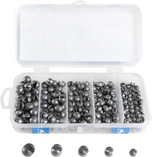 BLUEWING 100pcs/200pcs Split Shot Weight Fishing Sinker Removable Lead Pinch Weight Kit for Freshwater & Saltwater (1/64oz 1/32oz 1/20oz 1/16oz 1/12oz Mixed)