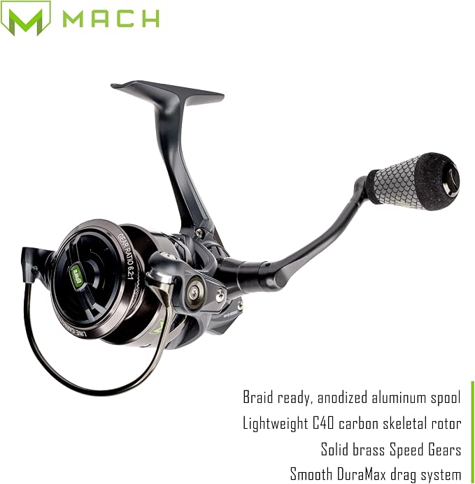 Lew's MACH 2 Spinning Reel and Fishing Rod Combo, IM8 Graphite Blank Fishing Rod, Right or Left-Hand Retrieve, Winn Dri-Tac Ultra Handle, Black/Green