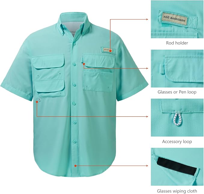 Bassdash UPF 50 Men’s Fishing Dress Shirt Button Down Woven Short Sleeve Outdoor