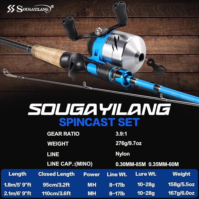 Sougayilang Spincast Fishing Rod and Reel Combo - 2-Piece Lightweight & Portable Casting Rod with Easy-to-Use Spincast Reel for Beginners, Youth, Freshwater Fishing