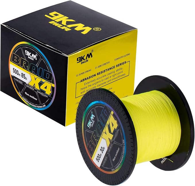 9KM DWLIFE Braided Fishing Line 8LB-120LB Dyneema Fishing Line, Zero Stretch & Anti-Bite Coating for Freshwater/Saltwater Fishing 4/8 Strands