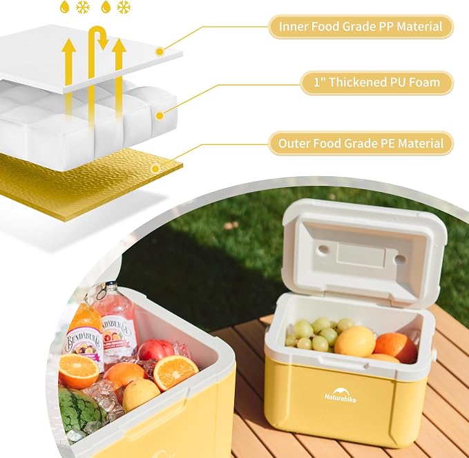 Naturehike 5.3/15/19 QT Hard Cooler, Insulated Ice Chest Box, Portable Ice Retention Cooler for Beach Camping Picnic Fishing Barbecue