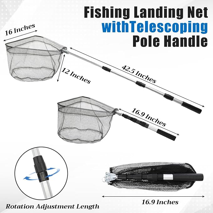 RoundFunny 13 Pcs Fishing Tool Kit, Fishing Pliers with Lanyard and Protective Sheaths, Fish Net, Fish Scaler Knife Fillet Mat, Digital Scale, Lip Gripper, Scissors Gloves Tape Storage Bag Dad Gifts