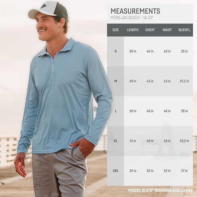 Reel Life Men's Jax Beach - Quarter-Zip Long Sleeve, Sun Shirts for Men, UPF 50+, Quick-Dry, Lightweight UV Shirts for Men