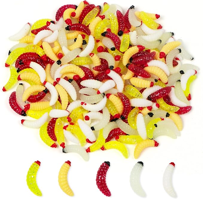 200 Pcs Fake Worms Fishing Soft Bass Maggot SiliconeBaits Bread Worm Fish Lurefor Panfish Bluegill Lure Bait