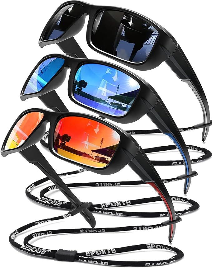 3Pack Polarized Sports Sunglasses for Men, Wrap Around Frame UV400 Goggles Sun Glasses for Cycling Fishing Driving
