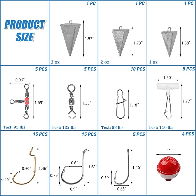 Saltwater Fishing Tackle Kit,131pcs Surf Fishing Gear with Saltwater Fishing Lures Fish Finder Rigs Pyramid Sinkers Hooks Swivels Wire Leaders Spoon Lure Bobbers Various Accessories