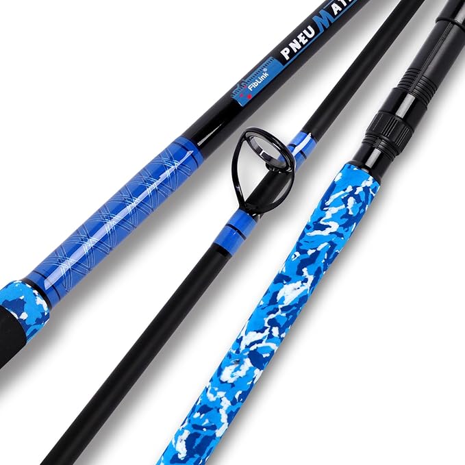 Fiblink Surf Rod,Portable Travel Fishing Rod,Spinning Rod with Blue Camouflage Handle,2Piece/3Piece/4Piece Carbon Fiber Fishing Rod (9ft/10ft/12ft/14ft)