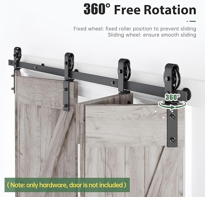 76" Bifold Sliding Barn Door Hardware Track Kit,Side Mounted Black Spoke Wheel Roller,Smoothly and Quietly,Assembly Easy,Fit Four 18" Bi-Folding Doors (Door Not Included)