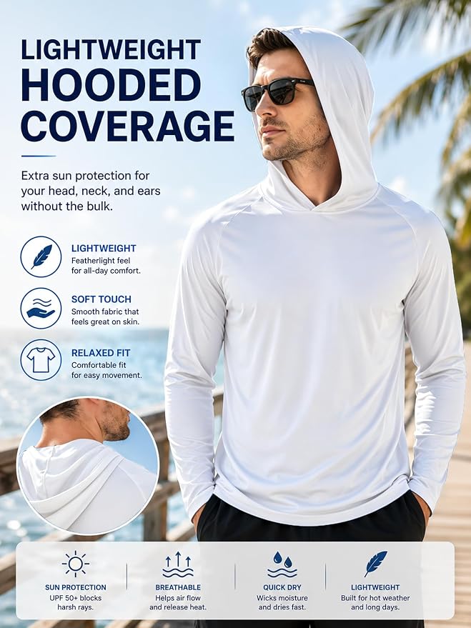 ZITY 3 Pack Men's Sun Protection Hoodie Shirt Fishing Shirts for Men UPF 50+ Long Sleeve Shirt Lightweight Rash Guard