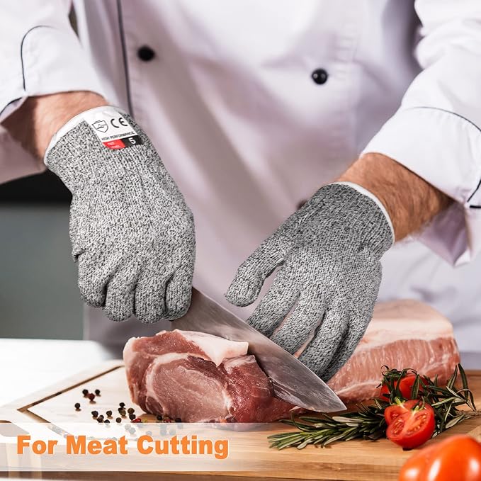 Potchen 6 Pairs Cut Resistant Gloves Level 5 Protection Cutting Safety Kitchen Anti Cut Gloves for Kitchen Fish and More (Medium)