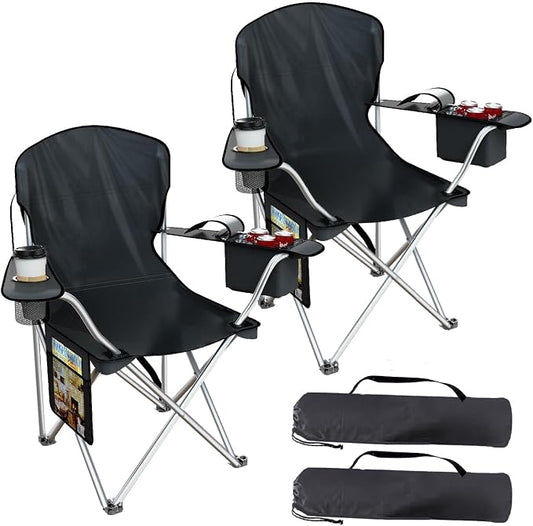 VTOY Folding Camping Chairs Durable 600D Oxford, Portable Outdoor Chair with Cooler Pouch, Cup Holder & Storage Pocket for Camping, Beach, Fishing