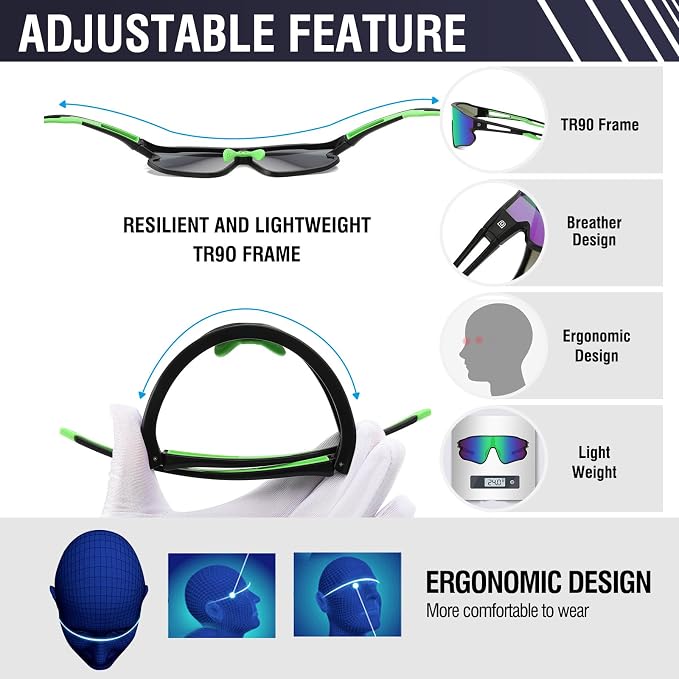 DUCO Polarized Sports Sunglasses for Men Women: UV400 Protection 24g Wrap Around Glasses for Baseball Running Hiking DC0023
