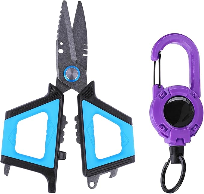 Professional Fishing Scissors With Bottle Opener Titanium Coated Serrated Blades Cut PE Mono Fluorocarbon Lines Non-Slip Soft Grip Multi-Purpose Fishing Tool