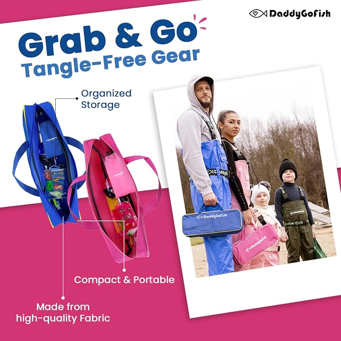 DaddyGoFish Kids Fishing Pole - Rod Reel Combo Tackle Box Starter Set - First Year Small Dock Gear Kit for Boys Girls Toddler Youth Age Beginner Little Children Junior Anglers