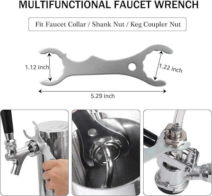 Draft Beer Faucet Beer Line Shank Kit Kegerator Parts Beer Tower Dispenser Replacement Set Self-Closing Beer Tap Wrench I.D.3/16” Beer Tubing 1/4”Keg Coupler Barb Cleaning Brush Tap Cover