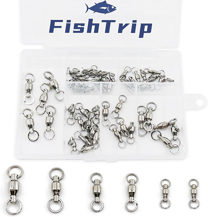 FishTrip Fishing Swivels with Split Rings, 25/50pcs Ball Bearing Swivel Speed Clips Stainless Quick Change Connector for Saltwater
