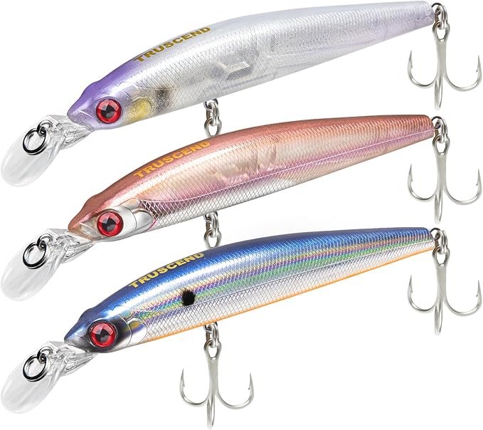TRUSCEND Suspending Jerkbait, Rattle Minnow Lures with BKK Hooks, Freshwater Bass Trout Striper Walleye Pike Fishing Lures, Variety Pack for All Water Conditions, Premium Fishing Gear and Gifts