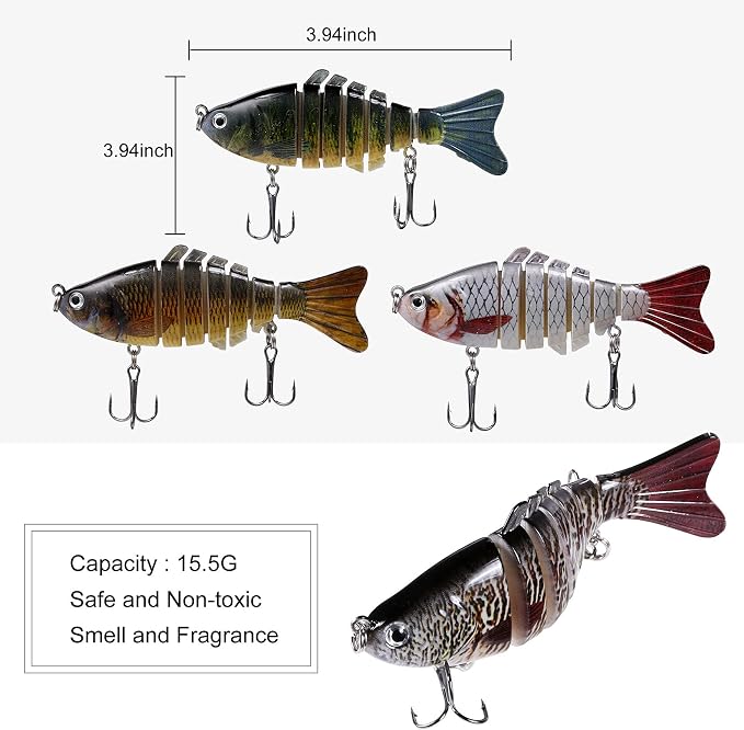 6Pcs Fishing Lures for Bass, Topwater Trout Lure, Multi Jointed Swimbaits, Multi-Jointed Slow Sinking Hard Baits, Swimming Lures for Freshwater Saltwater, Lifelike Fishing Lures Kit
