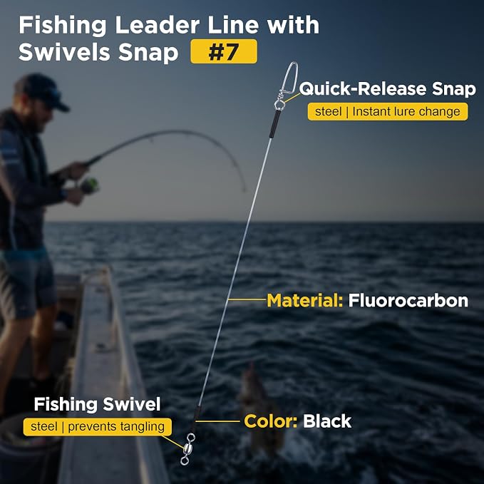 DONQL 15PCS Fluorocarbon Fishing Leaders with Swivel Snaps Connects Lures Bait or Hooks Wire Leaders Line for Saltwater Freshwater Ideal for Bass, Trout, Pike