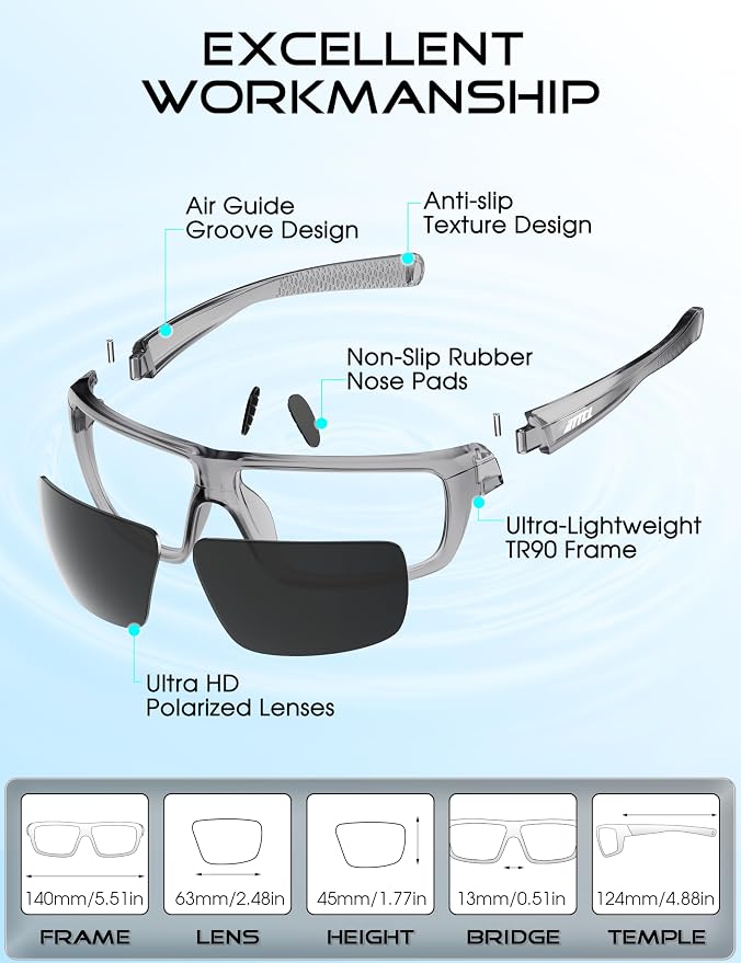 ATTCL Polarized Sunglasses Men for Fishing: UV Protection Lightweight TR90 Sports Wrap Sun Glasses Driving Golf Running