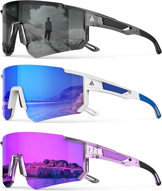 Polarized Sports Sunglasses for Men Women, UV400 Protection Mens Sunglasses Wrap Around Sun Glasses for Cycling Running