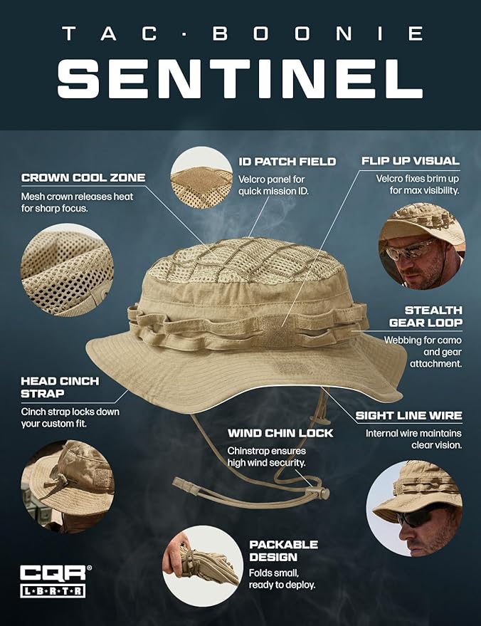 CQR Men's Tactical Boonie Hat, Breathable Packable Sun Hat for Hunting, Hiking, Fishing, Shooting, and Outdoor Activities