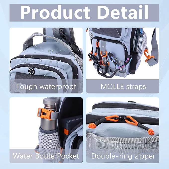 Fishing Backpack with Tackle Boxes,Waterproof Fishing Shoulder Bag with Rod Holder,Fish Bag with 136 Pcs Fishing Lures Kit,Fish Hook Remover Tool,Fish Lip Gripper,Fishing Plier,Gifts for Men (Gray)