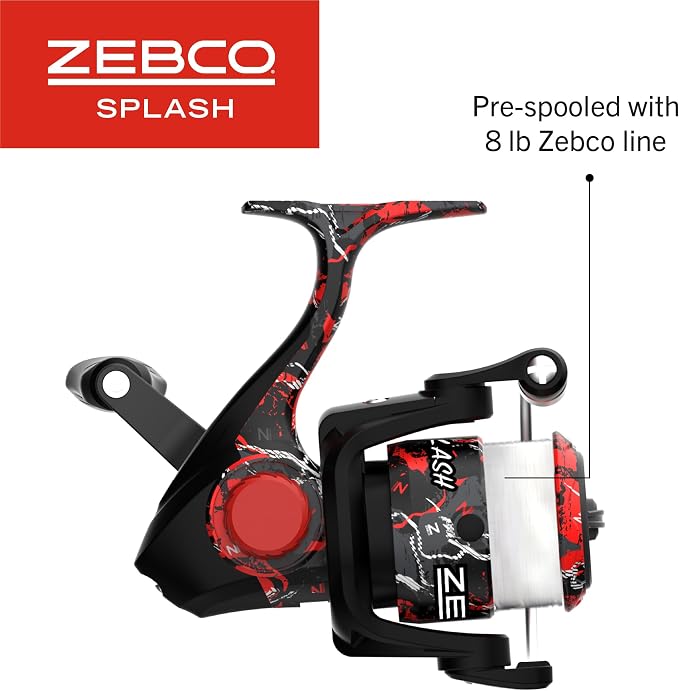 Zebco Splash Spinning Reel and Fishing Rod Combo, Fiberglass Rod, 2-Bearings, All Metal Gears, 5.2:1 Gear Ratio
