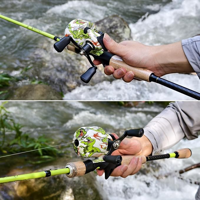Sougayilang Spincast Reel and 2-Piece Fishing Rod Combo, 5.9-Foot Rod with Pre-Spooled Line Stainless Steel Guide, Cork Handles, Custom Graphite Reel Seat