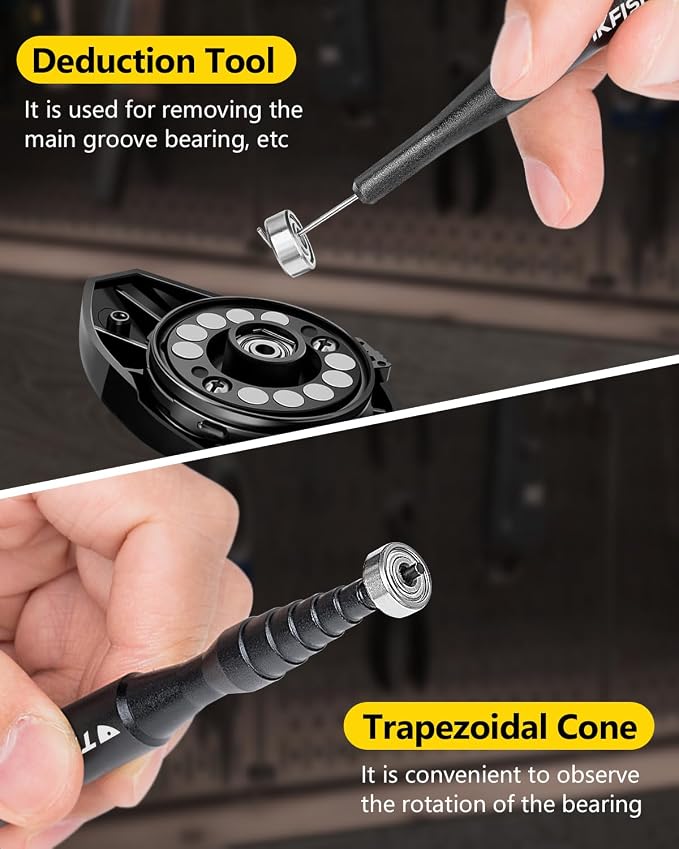 THKFISH Fishing Reel Maintenance Kit, Reel Repair Tool Kit, Fishing Reel Cleaning Set with Spool Pin Remover and 28 in 1 Screwdriver or 38 in 1 Electric Screwdriver