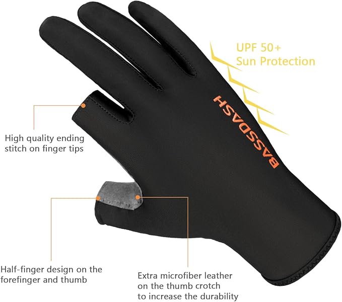 BASSDASH Unisex Fingerless Camo Hunting Gloves for Men's Women's Early Season Warm Weather UPF 50+ Lightweight Fishing Photography HG03