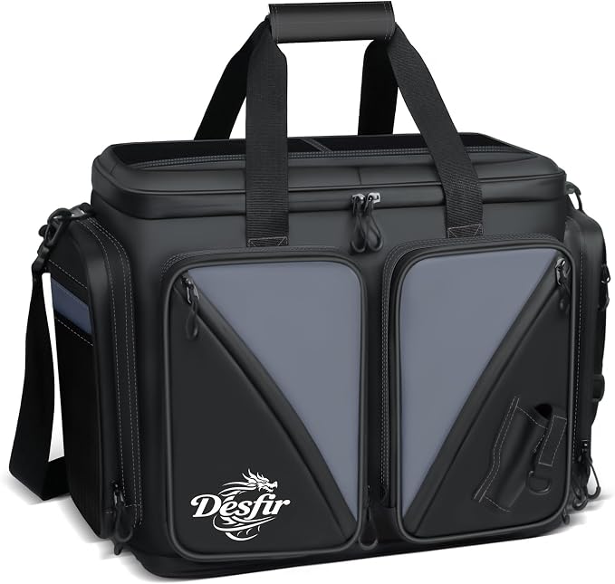 Handor Waterproof Fishing Tackle Bag, Large Saltwater Resistant Storage, 1000D PVC Material, Holds 3600 3700 Trays (Black and Gary, Medium Bag)