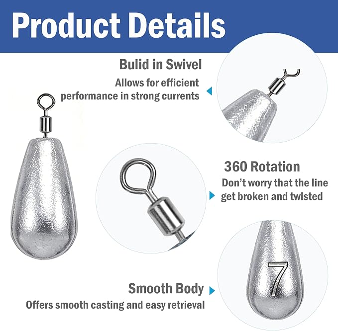 Fishing Weights Sinkers Kit Bass Casting Weights Drop Shot Weights with Swivel for Freshwater Saltwater Catfish Weights
